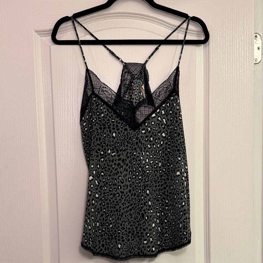 Lovestitch Green Animal Print Lace Cami
